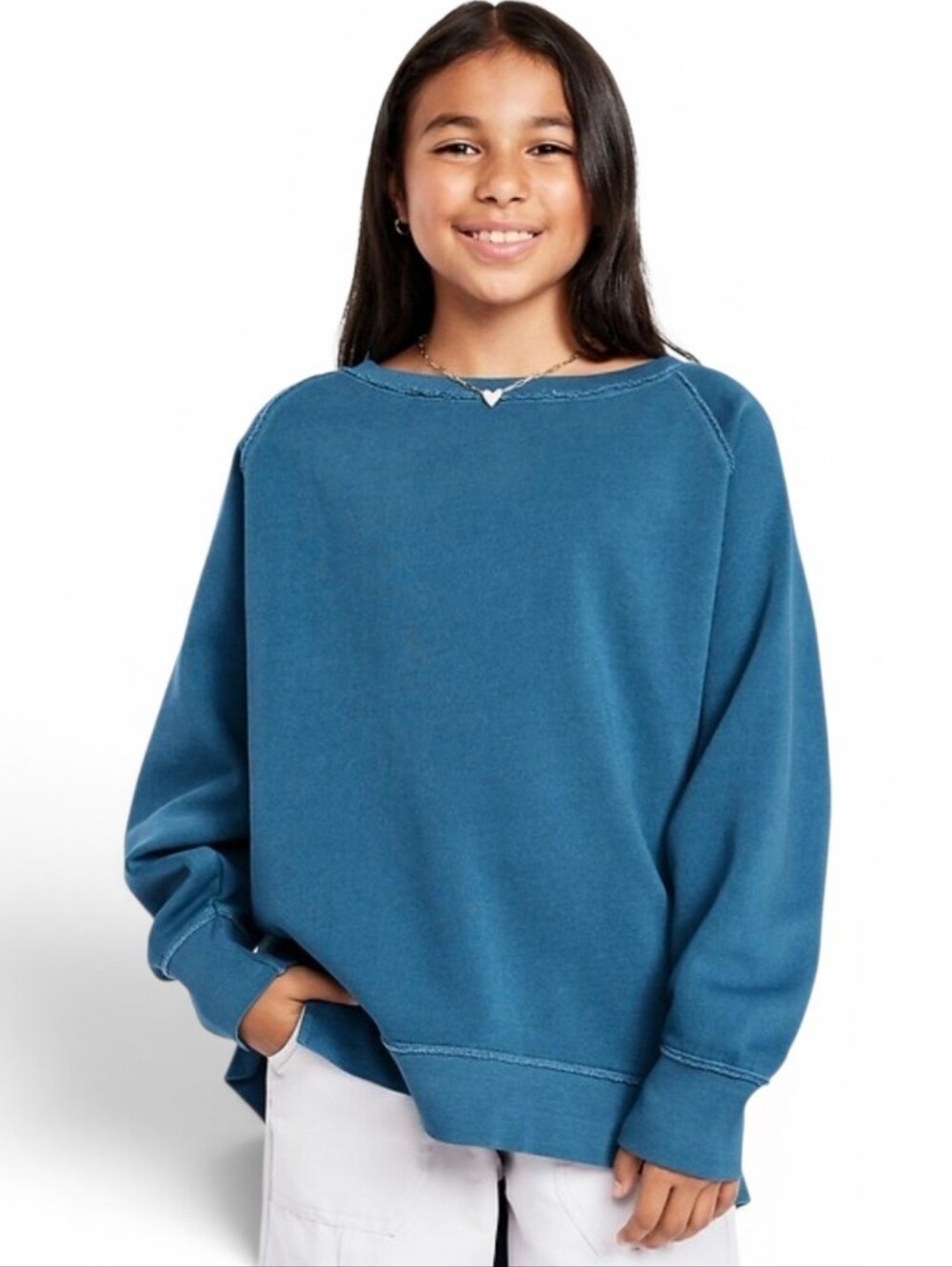 Old Navy Girls Oversized‎ Garment Washed Fleece Sweatshirt Blue Size Small 6/7